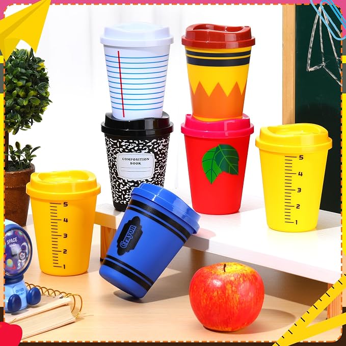 Skylety 36 Pcs Back to School Cups Bulk 12oz Classic and Pastel Style Reusable Plastic Coffee Cups with Lids First Day of School Gifts for Teachers Students Party Favors Supplies (Classic)