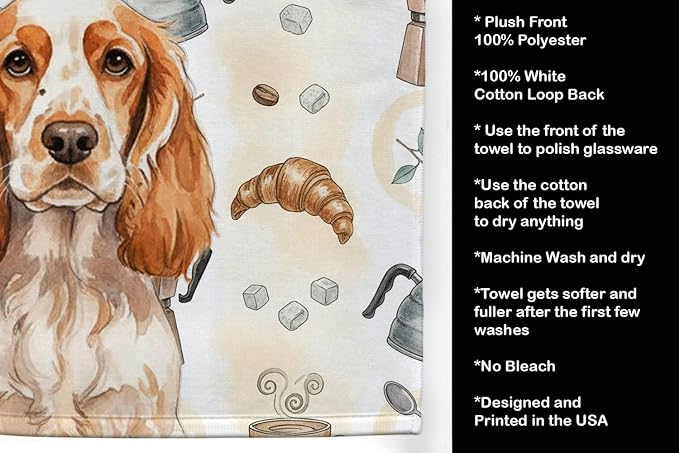 Caroline's Treasures Orange Roan English Cocker Spaniel Coffee Bar Kitchen Towel Velour Plush Front and Cotton Loop Back Machine Washable