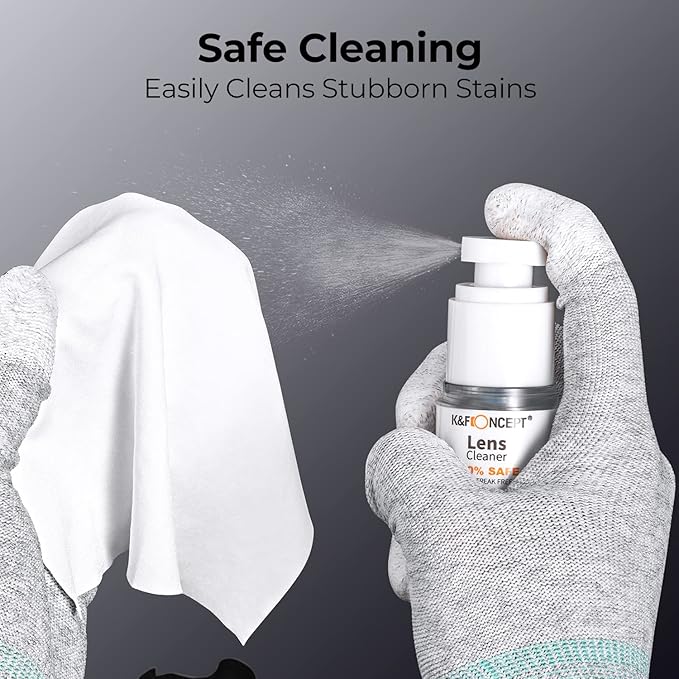 K&F Concept Camera Lens Cleaning Kit - 15ml Sensor Cleaner, Lens Pen Brush, Air Blower, Microfiber Cleaning Cloths & Full-Frame Sensors Cleaning Swabs for DSLR & Mirrorless Cameras