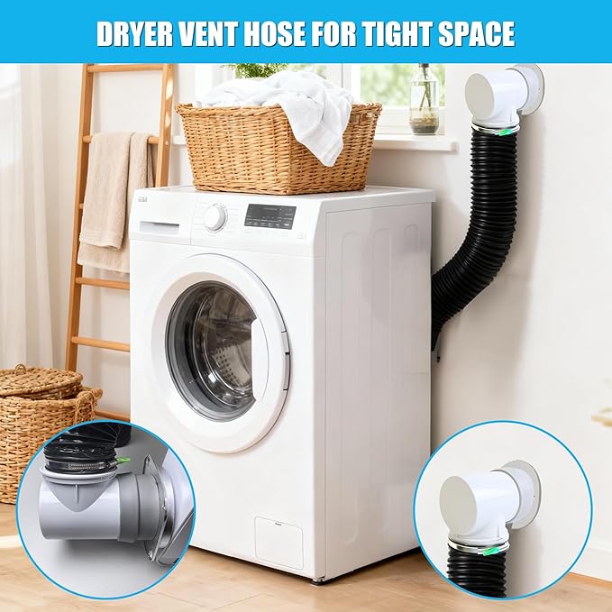 Upgrade Dryer Vent Hose for Tight Space, Dryer Vent Hose Kit, 90 Degree Dryer Vent Elbow with Dual Silicone Seal Connector, Dryer Cleaning Kit, High Sealability, Dryer Vent Vacuum Hose Attachment