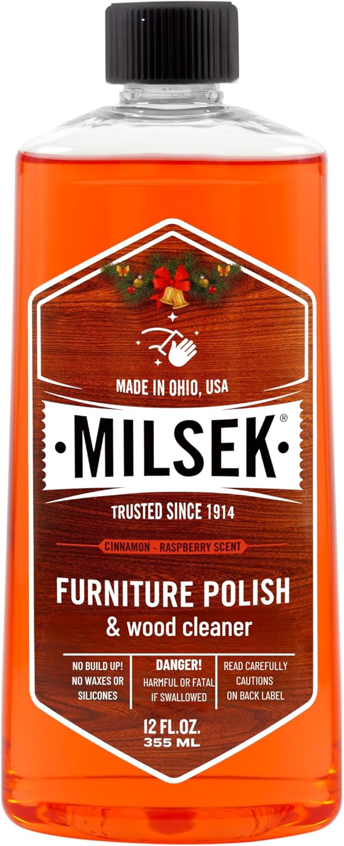 Milsek Furniture Polish and Wood Cleaner with Cinnamon Raspberry Scent - for Home and Household from Hardwood Floors to Kitchen Cabinets - 12 Fl Oz (Pack of 1)