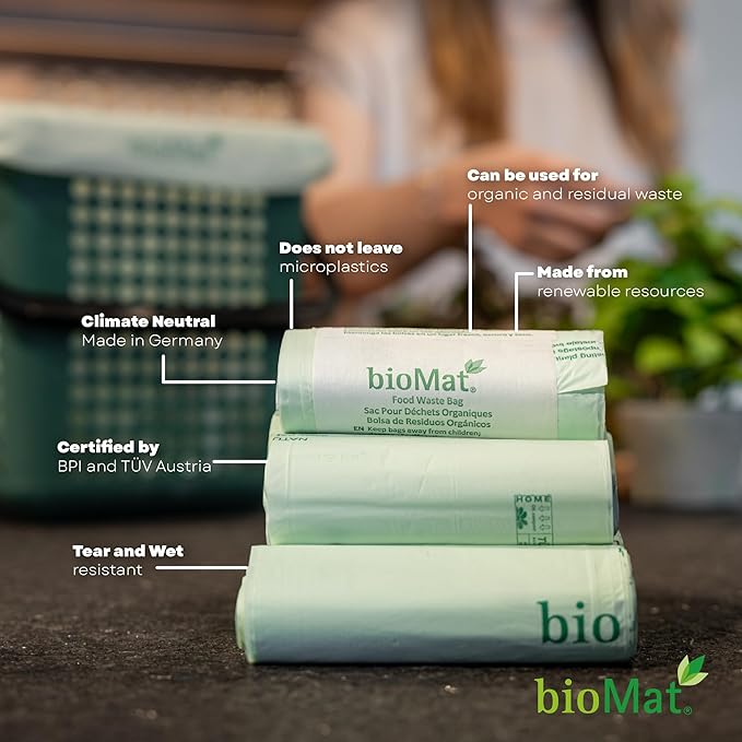 bioMat Compostable Trash Bags 64 Gallon, 30 Count, Extra Large flat top Kitchen Food Scrap Bin Liners, BPI, CMA and OK Compost HOME certified, Meets the ASTM D6400 Standard