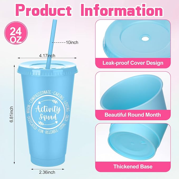 Meanplan 24 Pcs Activity Professionals Gifts Bulk for Nurses Week 24 oz Plastic Tumbler with Lids and Straws Activity Squad Cups Travel Mugs Inspirational Nurses Gifts for Assistant Director Supplies