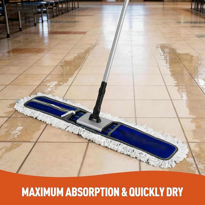 CLEANHOME 36” Dust Mops for Floor Cleaning Heavy Duty Hotel Company Household Cleaning Supplies for Hardwood, Tiles, Marble (Blue)