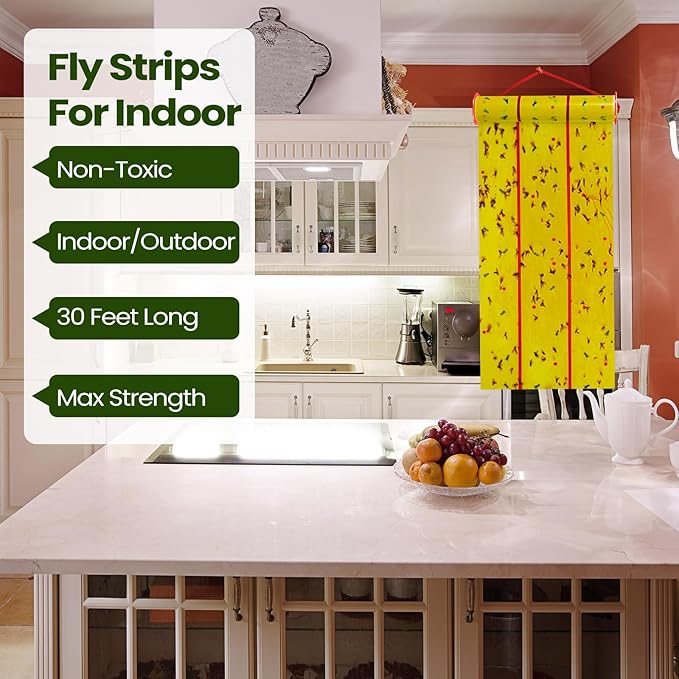Qualirey Giant Sticky Fly Traps, Fly Strips for Indoor Outdoor Hanging Flying Tapes Non Toxic Ribbon Fruit Gnat Killer for Mosquito Plants House Horse Stable(30 ft,Yellow,15 Pcs)
