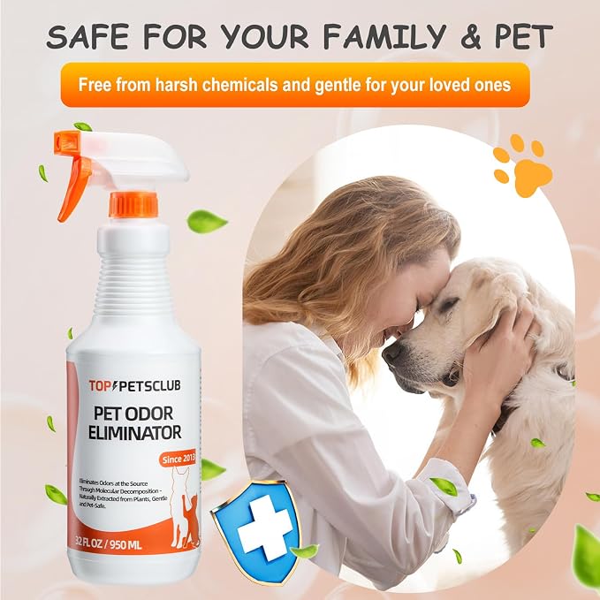 Pet Odor Eliminator for Home and Strong Smells, Plant Based Formula Dog & Cat Urine Odor Eliminator Spray, Pet Stain and Odor Remover for Carpet - 32 OZ Odorless