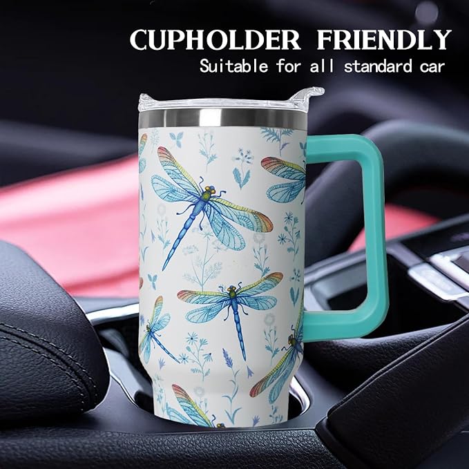 40 oz Dragonfly Tumbler With Lid and Straw - Water Bottle, Coffee Mug, Travel Cup - Gifts for Women, Ornament, Accessories