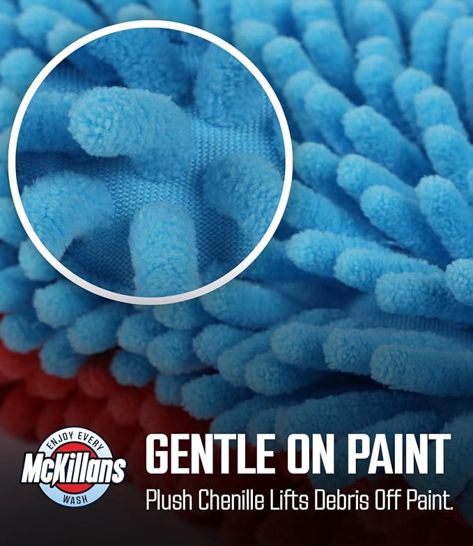 McKillans® Dual-Color Car Wash Pad - Pack of 2 - Scratch Free -10"x10" - Wrist Strap - Soft Chenille Microfiber Car Wash Sponge - Car Washing Washpad- Detailing, Car Cleaning Wash Rag (Pack of 2)