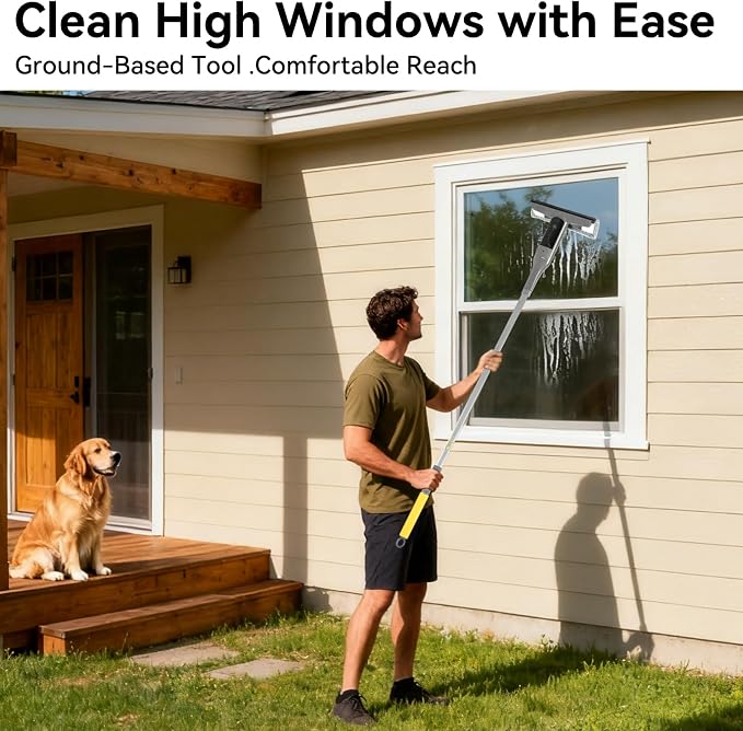 3-in-1 Window Squeegee Cleaner with Built-in Sprayer & Scrubber - Professional Glass Cleaning Tool for Outdoor Surfaces