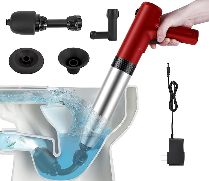 Electric Toilet Plunger High Pressure Electric Air Drain Blaster Gun with Visual Barometer，Air Power Plunger for Bathroom,Kitchen Bathtub Toilet Floor Drain Clogged Pipe