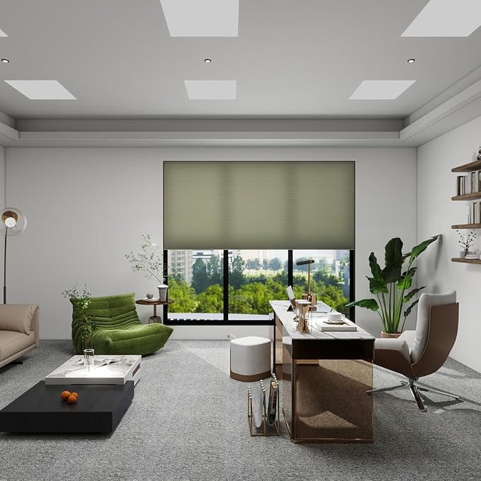 No Drill Cellular Shades, Sage Custom Size Cordless Light Filtering Pull Down Pleated Honeycomb Blind Thermal Insulated Easy Install for Indoor Window Bedroom Living Room Kitchen Door