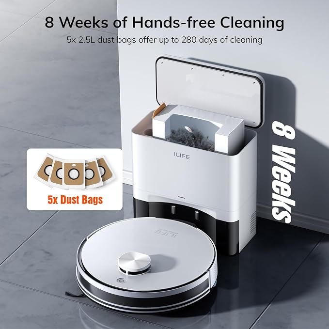 ILIFE A30 Pro Robot Vacuum and Mop Combo, Self Emptying Robot Vacuum Cleaner + Replacement Mop Cloths, 5 Pack Included