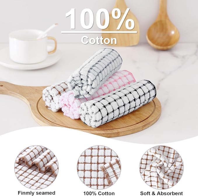 Kitinjoy Cotton 12 Pack Terry Kitchen Dish Cloths, 12 x 12 Inches Super Soft and Absorbent Dish Rags, Quick Drying Dish Towels for Washing Dishes, Pink