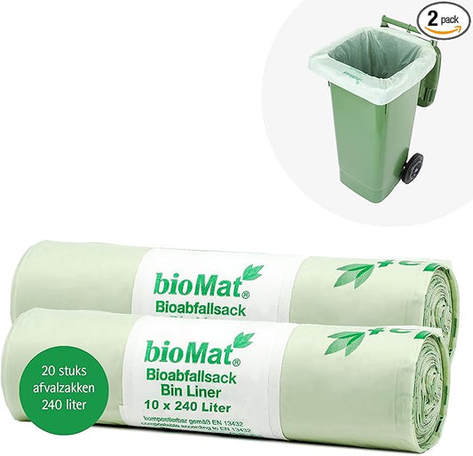 bioMat Compostable Trash Bags 64 Gallon, 20 Count, Extra Large flat top Kitchen Food Scrap Bin Liners, BPI, CMA and OK Compost HOME certified, Meets the ASTM D6400 Standard