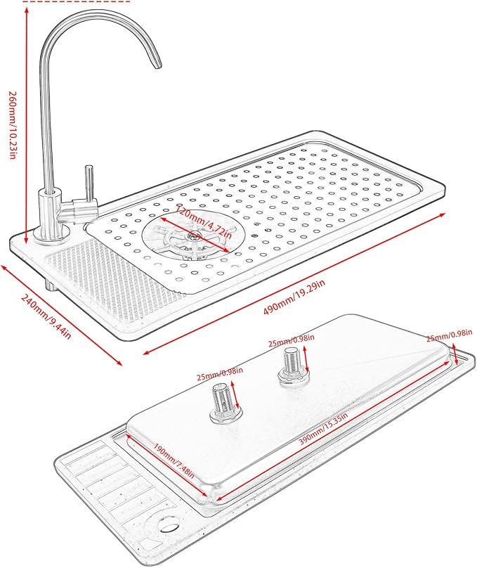 DIBTSA Pitcher Rinser, Stainless Steel Countertop Glass Rinser Cup Washer Sink with Side Spray,Drip Tray for Home Cafe Restaurant