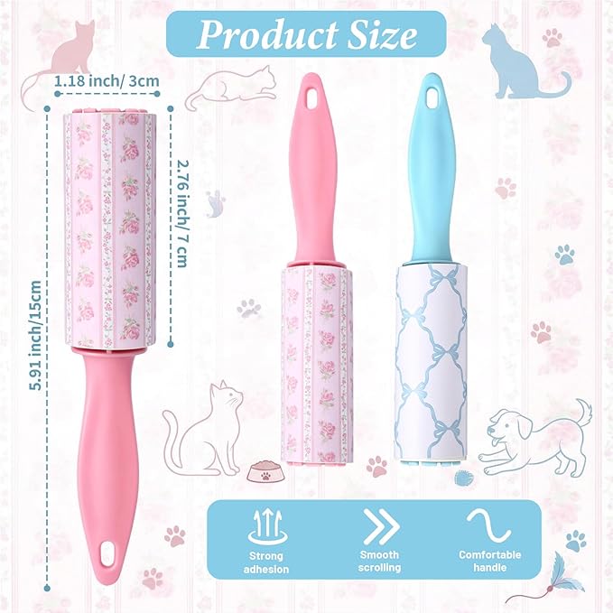 Zhehao 24 Pcs Mini Lint Rollers for Pet Hair Travel Size Clothes Sticky Lint Removers Blue Pink Roller Hair Removal Tools for Dog, Cat, Furniture, Travelers, Pet Owners
