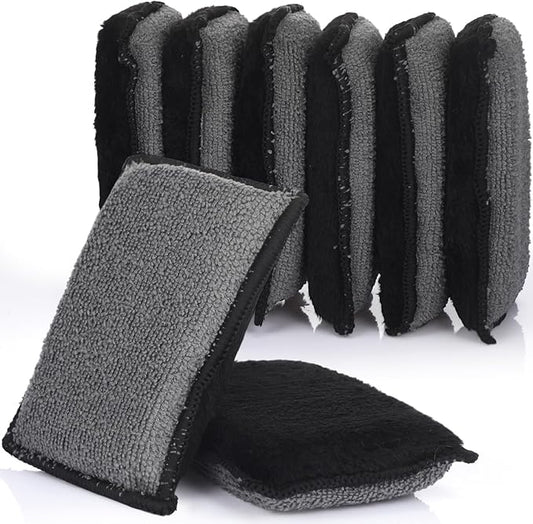 Mudder 8 Pcs Car Interior Scrubbing Sponge 5'' x 3'' Fiber Car Wax Applicator pad Household Cleaning Sponges for Leather Car Seat Couch Cleaning (Gray Black)
