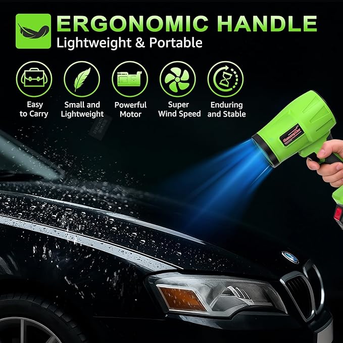 Brushless Leaf Blower Cordless, 980,000RPM, with 2 Batteries and Charger, Adjustable Speed, Lightweight, Handheld Electric Turbo Jet Blower Portable for Patio Cleaning, Lawn Care, Yard, Leaves, Dust