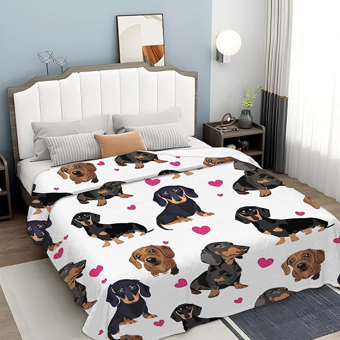 Tijuboni Dachshund Throw Blanket Dog Gifts for Girls Boys Women Men Kids Adults Soft Flannel Fleece Blanket for Couch Sofa Bed Home Decor 60"x80"