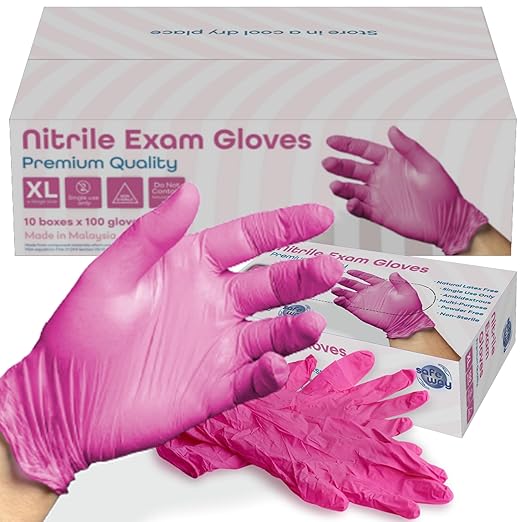 SAFEWAY USA Pink Nitrile Gloves Disposable — Non-Latex, Powder-Free, Ambidextrous Design Multi-purpose Gloves for House Chores, Nail Tech, Salon, Tattooing, Esthetician and more — (1000 pcs, X-Large)
