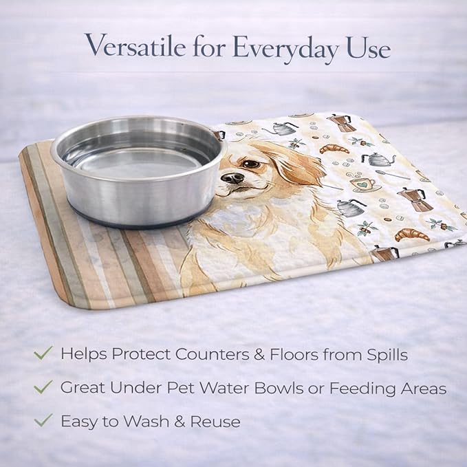 Caroline's Treasures Cream Tibetan Spaniel Coffee Bar Dish Drying Mat Absorbent Dish Drying Mat Pad for Kitchen Counter Dish Drainer Mat for Countertop, 14 x 21", Multicolor