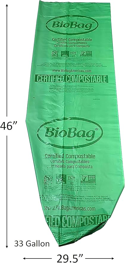 BioBag (USA) The Original Compostable Bag, 33 Gallon, 120 Count, 100% Certified Compostable Trash Bag Liners for Food Waste, Extra Strong and Durable, Trash Bag