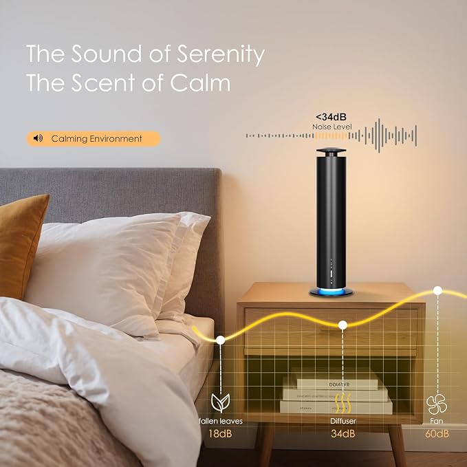 Somniare Waterless Essential Oil Diffuser, 1500 Sq. Ft Coverage Quiet Scent Diffusers for Homes, Hotels, Spas, Adjustable Mist, Included 5 Scent Oils(3.3OZ), Safe for Kids&Pets, Black