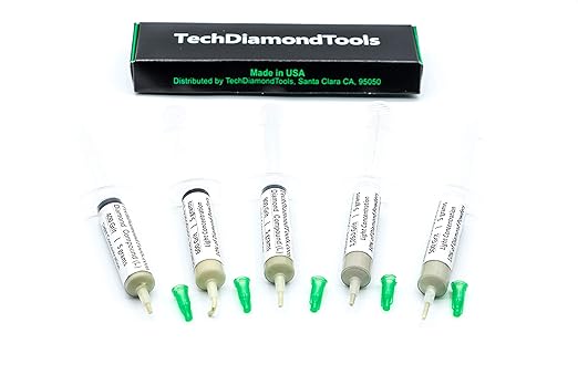 TechDiamondTools Diamond Polishing Compound Kit of 5 Lapping Paste USA Made 400 500 600 800 1050 Grit Lapping Compound for Rock Glass Metal Jewelry Resin Marble with 10% of Diamond Powder