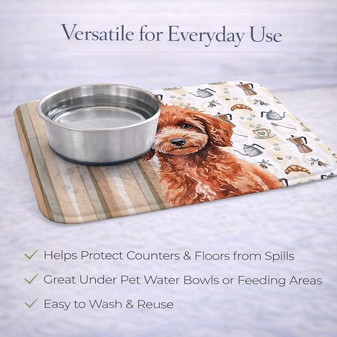Caroline's Treasures Miniature Red Poodle Coffee Bar Dish Drying Mat Absorbent Dish Drying Mat Pad for Kitchen Counter Dish Drainer Mat for Countertop, 14 x 21", Multicolor