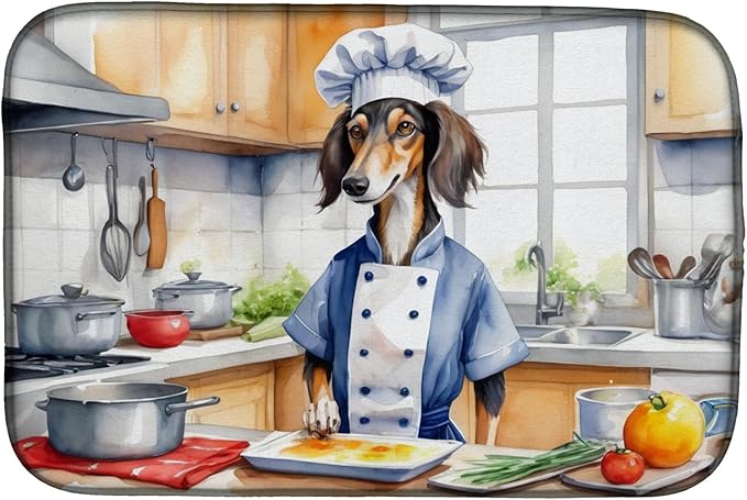 Caroline's Treasures DAC6318DDM Saluki The Chef Dish Drying Mat Absorbent Dish Drying Mat Pad for Kitchen Counter Dish Drainer Mat for Countertop, 14 x 21", Multicolor