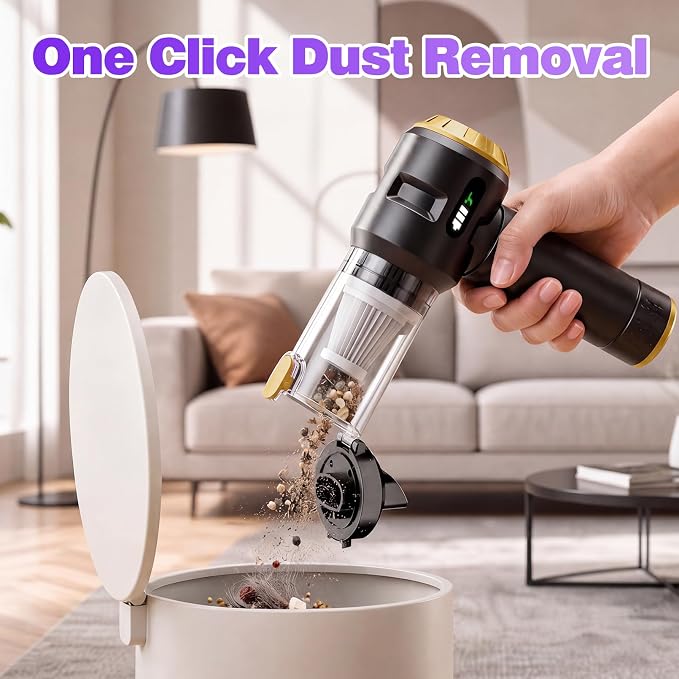 Wansimoo Handheld Car Vacuum Cleaner,25000PA Strong Cyclonic Suction Mini Vacuum Portable Cordless with Digital Display and One Touch Dust Removal for Car, Home, Office, Kitchen (Gold)