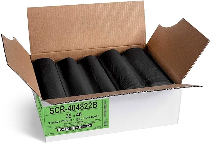 Aluf Plastics 45 Gallon 22 Micron (eq) Black Trash Bags - 39" x 46" For Home, Office, & Bathroom (Pack of 600)