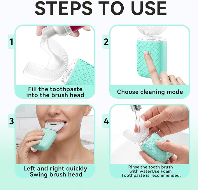 Sonic Electric U Shaped Toothbrush for Adults, Automatic Full Mouth Cleaning Toothbrush, 360° Stain Removal, IPX7 Waterproof Rechargeable, 3 U-Shape & 2 Straight Brush Heads