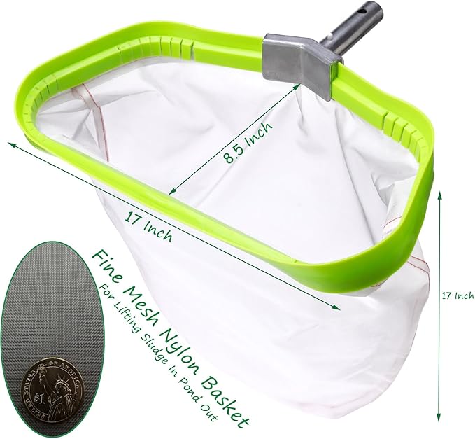 Ultra Fine Mesh Pool Silt Net, Heavy Duty Leaf Rake with Aluminum Frame, Tear Resistance Nylon Basket for Skimming Wet Sand