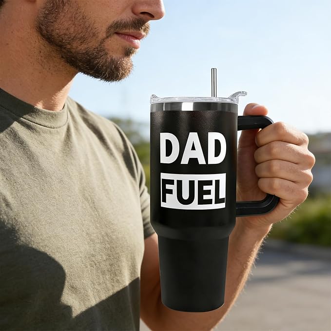 Ceovfoi 40 oz Dad Fuel Tumbler with Handle Lid and Straw,Black Dad Stainless Steel Cups Mug water Botter,Fathers Day Gift For Dad from Gaughter