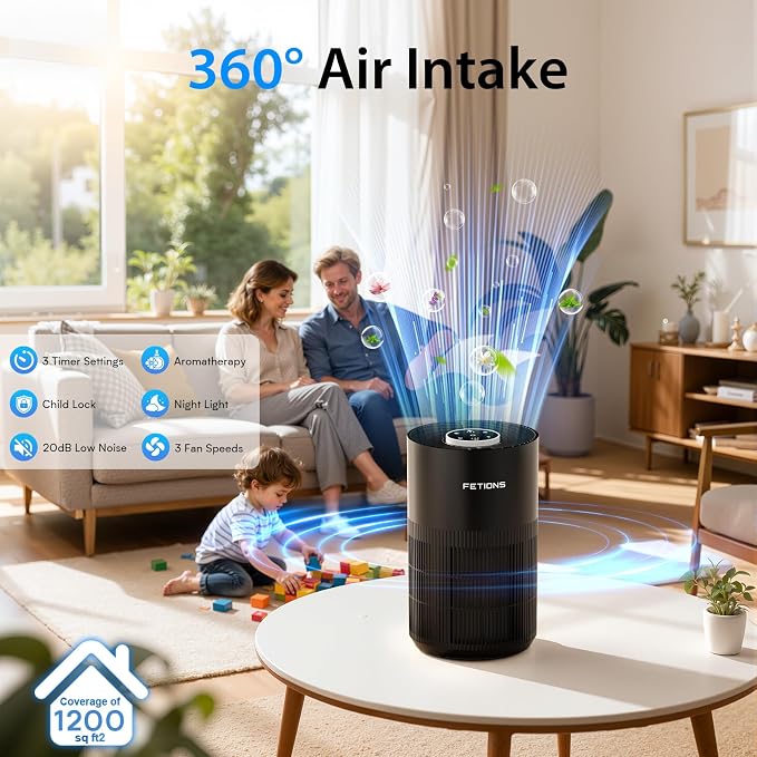 Air Purifiers for Bedroom Home up to 1200Ft²,HEPA Air Purifier for Home | with Sleep Mode, 3 Speeds, Timer, Aroma Function,Safety Child Lock