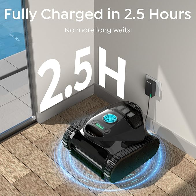 C1 Cordless Robotic Pool Cleaner with 180Mins, Wall Climbing & Waterline Cleaning, Long Runtime, Dual Layers, Automatic Pool Vacuum with APP, Multi Cleaning Modes and Paths, Transparent Navy Black