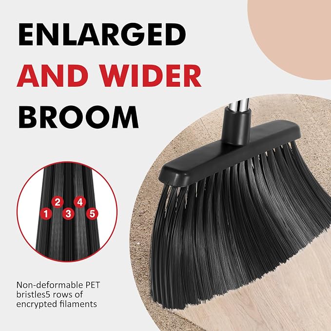 NACENA Heavy Duty Broom, 55 Inch Long Handle Outdoor Large Angle Brooms, Commercial Broom for Sweeping Indoor, for Home Garage Kitchen Office Courtyard Lobby Patio Lawn Concrete, 4 Pack (Black)
