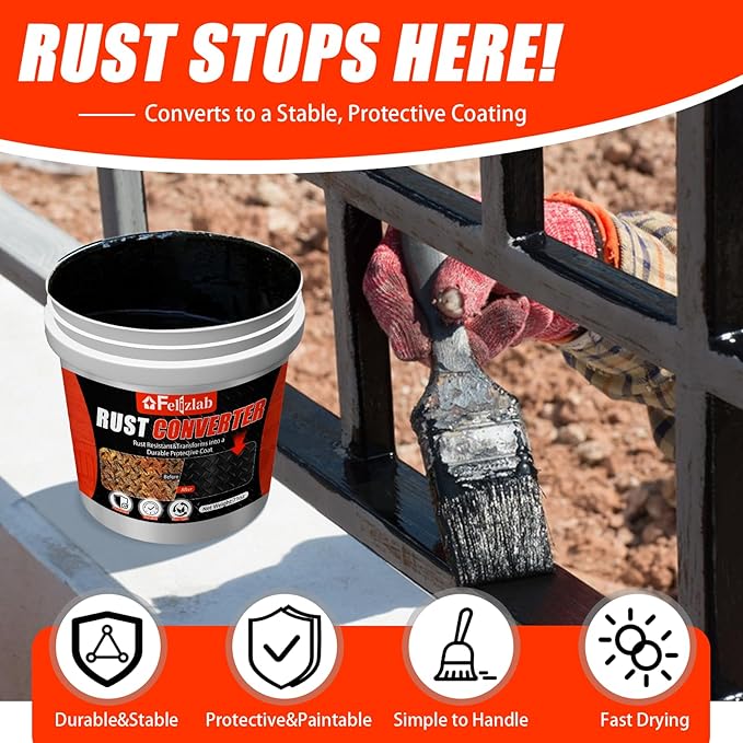 2-in-1 Rust Converter & Metal Primer, 71oz Black Rust Paint Inhibitor for Metal, Heat Resistance Car Rust Reformer, Long-Lasting Rust Encapsulator, Anti Rust Conversion Coating