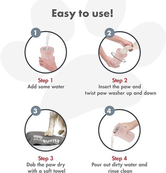 Dexas MudBuster Medium Dog Paw Cleaner, Blush, Fits 1.5"-2.5" Wide Paws, Gentle Silicone Bristles for Quick, Easy Cleaning