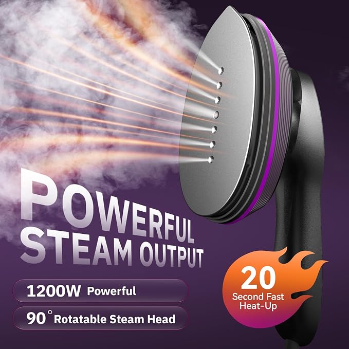 OGHom 2-in-1 Steamer & Iron for Clothes, 120V Handheld Clothes Steamer Iron, 1200W Fast Heat in 20s, Quick Wrinkle Removal 10 Adjustable Levels for Delicate to Thick Fabrics - RosePink