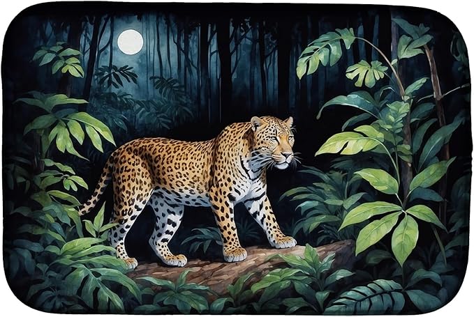 Caroline's Treasures Leopard Nighttime in the Jungle Dish Drying Mat Absorbent Dish Drying Mat Pad for Kitchen Counter Dish Drainer Mat for Countertop, 14 x 21", Multicolor