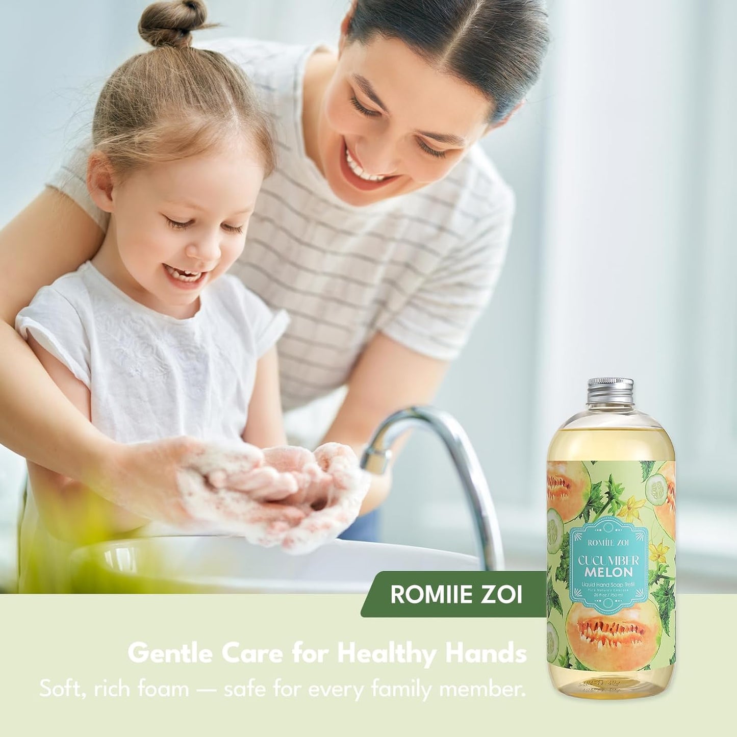 ROMIIE ZOI Liquid Hand Soap Refill, Cucumber&melon, Gentle & Moisturizing Formula, 750 ML/ 26 FL OZ