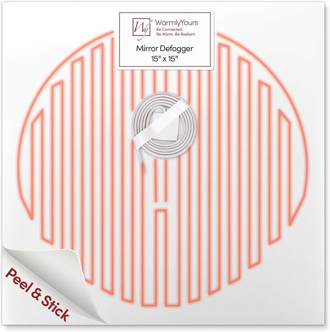 WarmlyYours Heated Mirror Defogger Circular 15x15 in. Self-Adhesive Anti Fog and Steam Electric Pad for Existing Bathroom Wall Mirrors