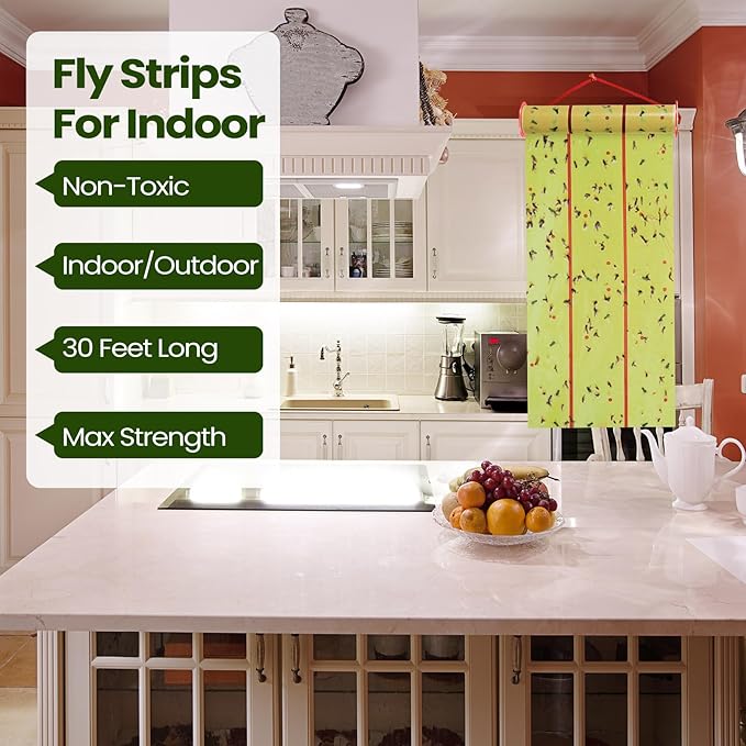 Qualirey Giant Sticky Fly Traps, Fly Strips for Indoor Outdoor Hanging Flying Tapes Non Toxic Ribbon Fruit Gnat Killer for Mosquito Plants House Horse Stable(30 ft,Fluorescent Green,15 Pcs)