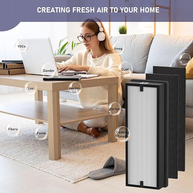 HFD300 Replacement Filter Compatible with Honeywell Air Genius 3,4,5,6 Series Air Cleaner Purifiers Models HFD300 HFD310, HFD320, HFD360, HFD314, HFD323CV1, 2 x HEPA & 4 x Activated Carbon Filter