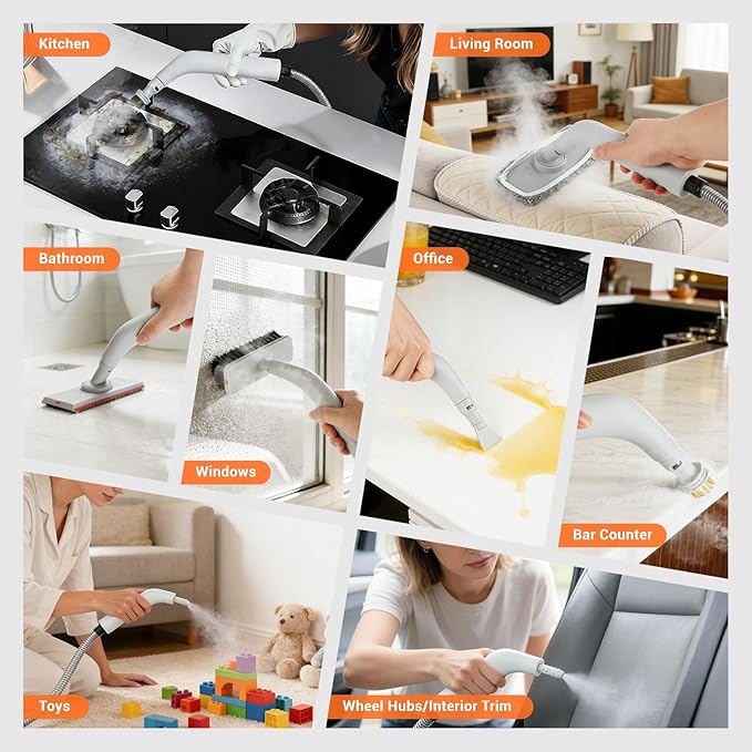 Steam Cleaner for Home,Portable Handheld Steamer for Cleaning With 15s Heat-Up, 750 Ml Water Tank,Comes With 9 Accessories To Clean Grease, Car Rims And Interiors, Tile Grout, Tiles, and Floors