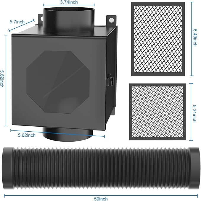Dryer Lint Trap Indoor Vent Kit, 4" Vent Hose with Duct Clamps, Aluminum Foil Tape, Cleaning Brush & 2 Metal Filter Screens, Metal Lint Catcher Box Complete Set