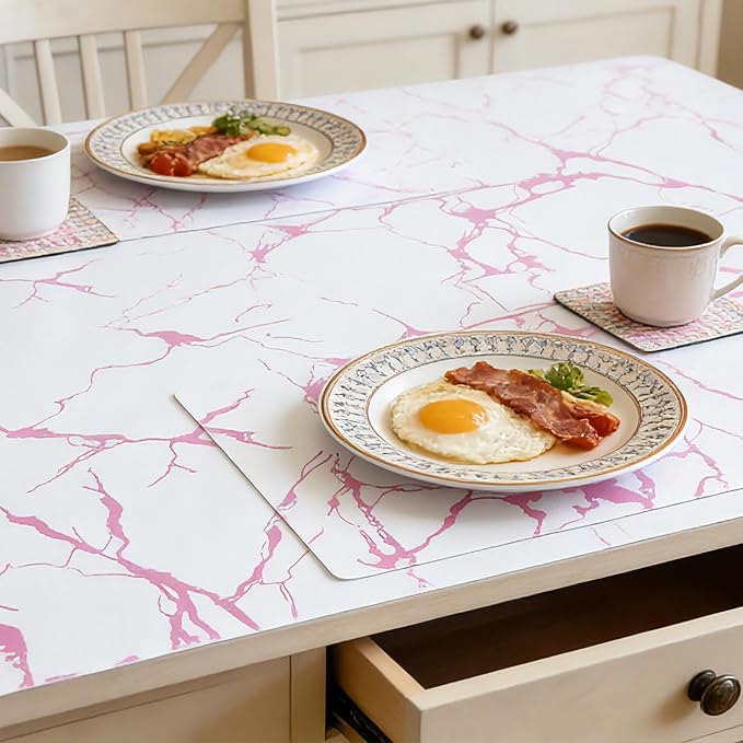Pink Marble Pattern Shelf Liner, Non-Adhesive Non-Slip Thickened Drawer Liner, Easy to Clean Contact Paper for Kitchen Cabinets, Tool Box, Refrigerator, Includes Knife & Tape Measure.17.3×236.22inch