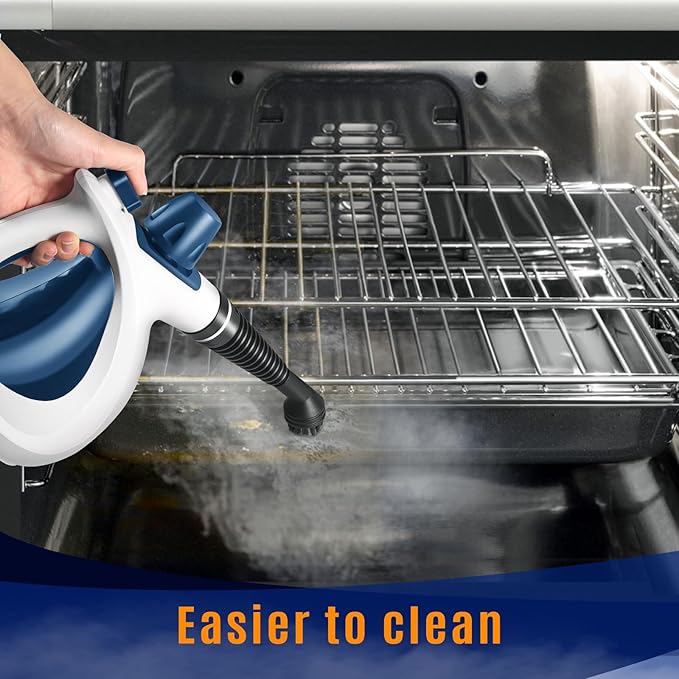 Pressurized Handheld Multi-Surface Natural Steam Cleaner with 12 pcs Accessories, Multi-Purpose Steamer for Home Use, Steamer for Cleaning Floor, Upholstery, Grout and Car (Grey) (White&Blue)